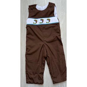 Smockadot Kids brown smocked fish longall ocean sea fishing  2T EUC Marlin